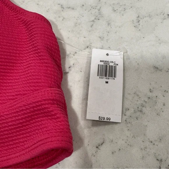 NWT Old Navy Ribbed Textured Hot Pink Plunge Bikini Top Women's Medium Padding - Picture 4 of 9